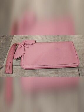 BCBGMAXAZARIA Pink Nappa Leather Clutch w Bow & Wrist Strap.